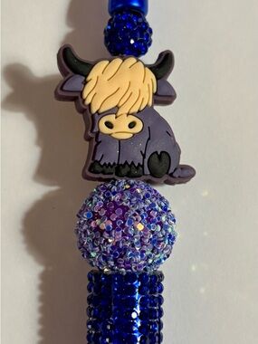 NIP Blue Sparkle Pen with Cute Highland Cow Charm